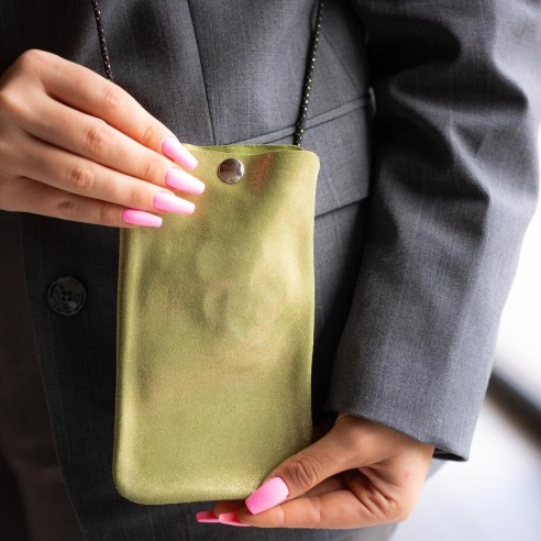 Pochette Téléphone en cuir Pailleté Aloe Cuivré