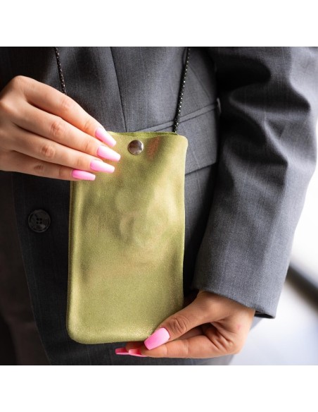 Pochette Téléphone en cuir Pailleté Aloe Cuivré