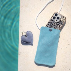 Pochette Téléphone en cuir Pailleté Bleu Ange