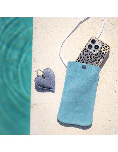 Pochette Téléphone en cuir Pailleté Bleu Ange