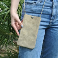 Pochette Téléphone en cuir Pailleté Beige Vénus