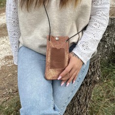 Pochette Téléphone en cuir Pailleté Cannelle Cuivré