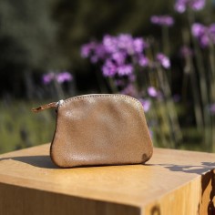 Porte-Monnaie Mini Kiwi en cuir Pailleté Cacahuète