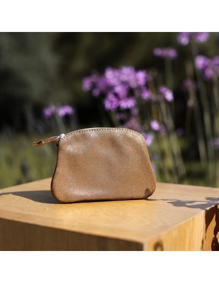 Porte-Monnaie Mini Kiwi en cuir Pailleté Cacahuète