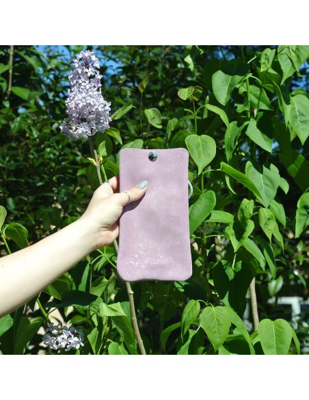 Pochette Téléphone en cuir Pailleté Lilas Doré