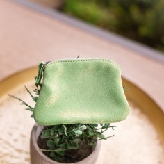 Porte-Monnaie Mini Kiwi en cuir Pailleté Pistache Dorée