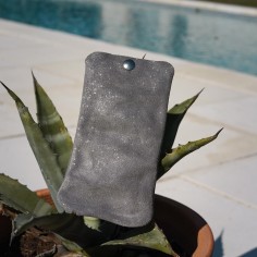 Pochette Téléphone en cuir Pailleté Plume