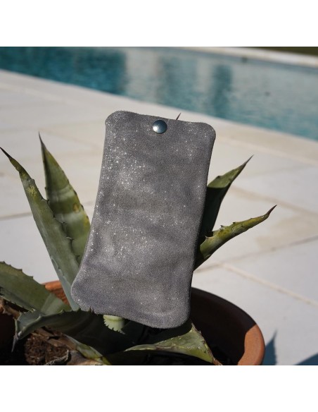 Pochette Téléphone en cuir Pailleté Plume