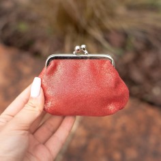 Porte-monnaie Reine en cuir Pailleté Rouge Dahlia