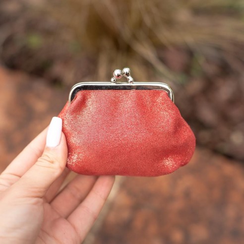 Porte-monnaie Reine en cuir Pailleté Rouge Dahlia