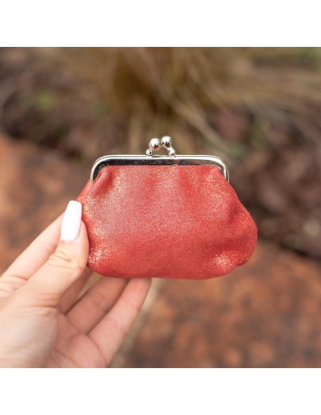 Porte-monnaie Reine en cuir Pailleté Rouge Dahlia