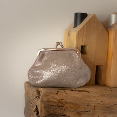 Porte-monnaie Reine en cuir Pailleté Gris Bastille