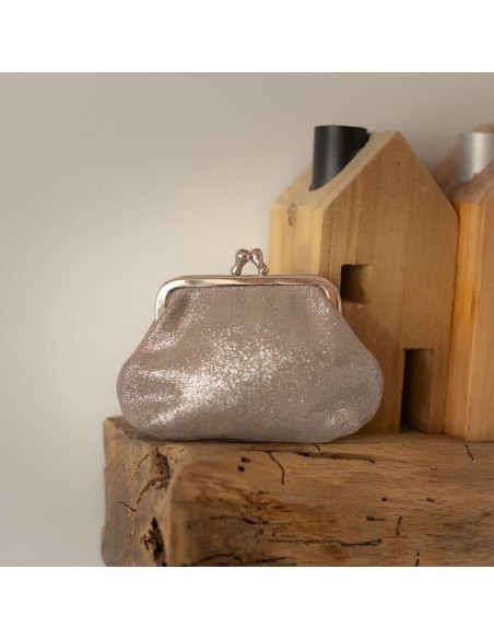 Porte-monnaie Reine en cuir Pailleté Gris Bastille