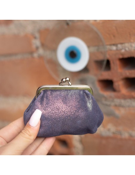 Porte-monnaie Reine en cuir Pailleté Indigo Cuivré
