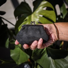 Porte-Monnaie Reine en cuir Pailleté Réglisse