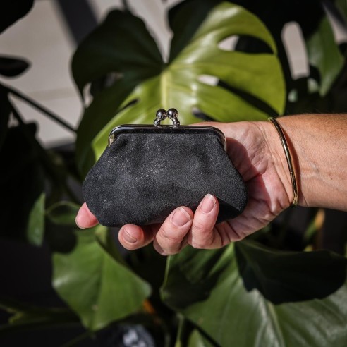 Porte-Monnaie Reine en cuir Pailleté Réglisse