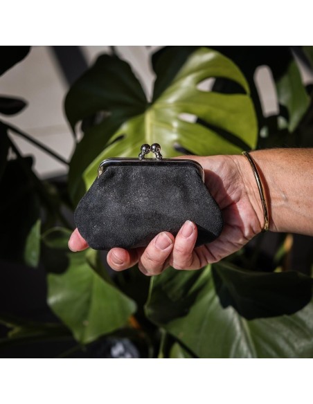 Porte-Monnaie Reine en cuir Pailleté Réglisse