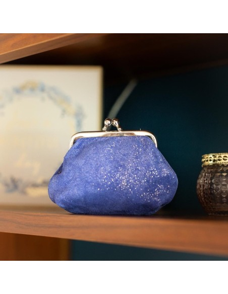 Porte-monnaie Reine en cuir Pailleté Bleu Roi