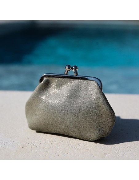 Porte-Monnaie Reine en cuir Pailleté Tilleul