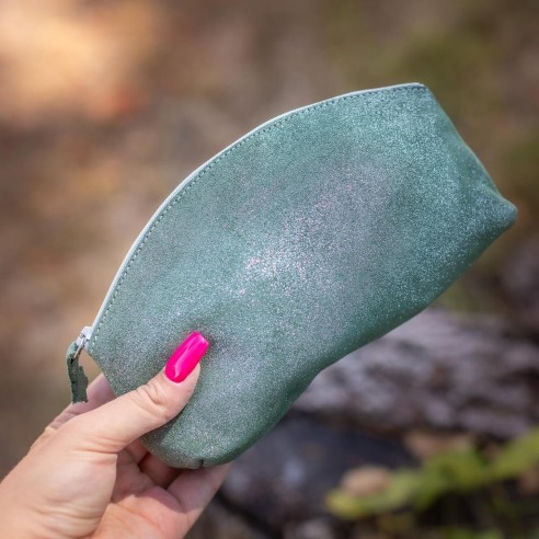 Maxi Trousse à Trésors en cuir Pailleté Basilic