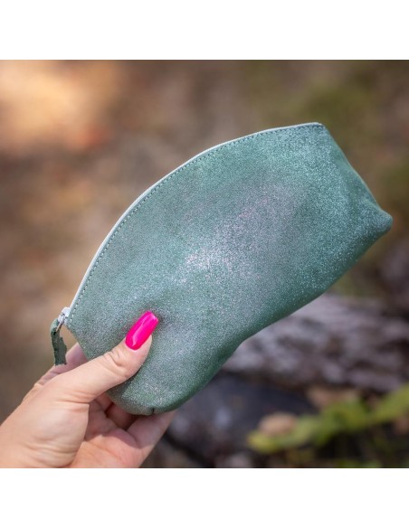 Maxi Trousse à Trésors en cuir Pailleté Basilic