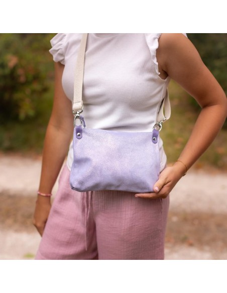 Sac Comète en cuir Pailleté Lavande