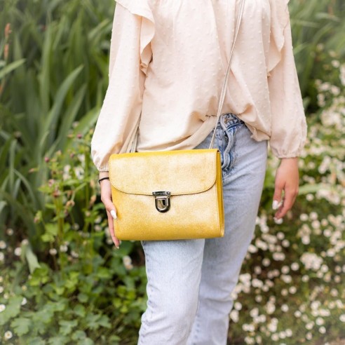 Sac Royal en cuir Pailleté Bouton d'Or