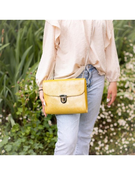Sac Royal en cuir Pailleté Bouton d'Or