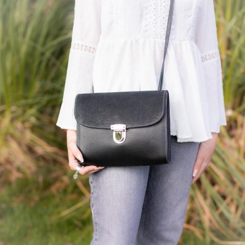 Sac Royal en cuirs Grainés et Pailletés Réglisse