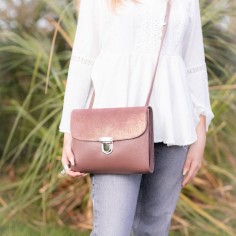 Sac Royal en cuirs Grainés et Pailletés Rose Doré