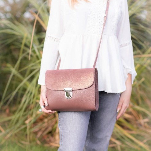 Sac Royal en cuirs Grainés et Pailletés Rose Doré