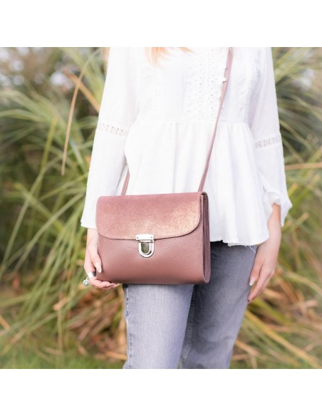 Sac Royal en cuirs Grainés et Pailletés Rose Doré