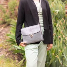 Sac Royal en cuir Pailleté Gris Turbulence