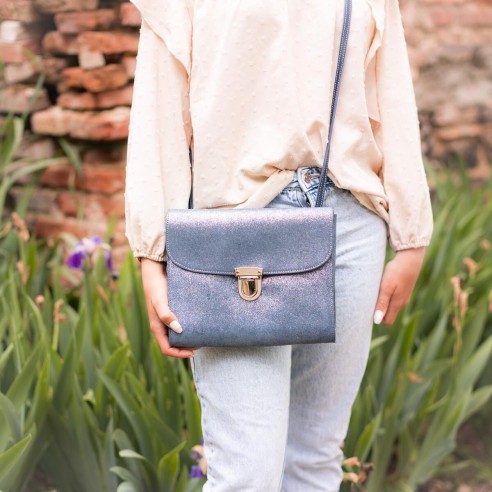 Sac Royal en cuir Pailleté Bleu Vague