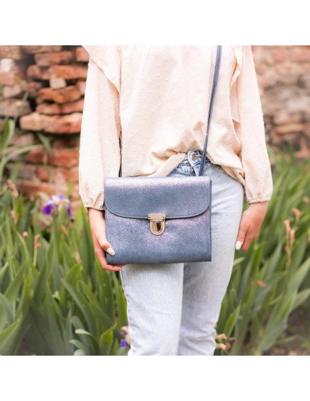 Sac Royal en cuir Pailleté Bleu Vague