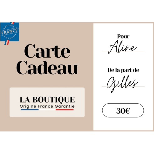 Carte Cadeau de la Boutique Origine France Garantie