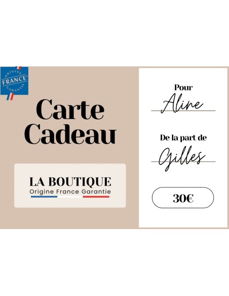 Carte Cadeau de la Boutique Origine France Garantie