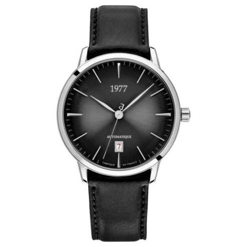 Montre 1977 Edmond Cadran Noir Bracelet Cuir Noir