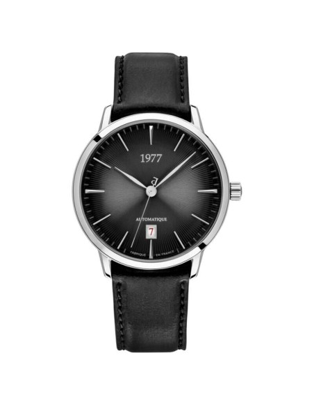 Montre 1977 Edmond Cadran Noir Bracelet Cuir Noir