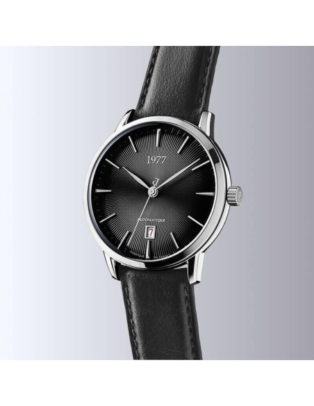 Montre 1977 Edmond Cadran Noir Bracelet Cuir Noir