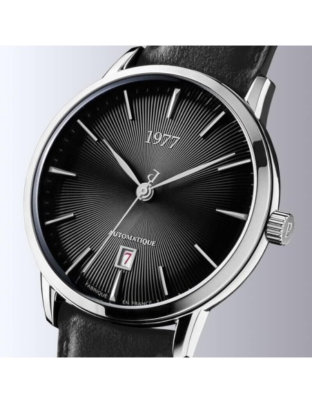 Montre 1977 Edmond Cadran Noir Bracelet Cuir Noir