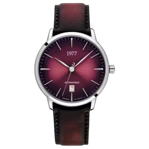 Montre 1977 Edmond Cadran Lie-de-vin Bracelet Bordeaux