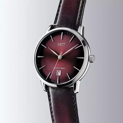 Montre 1977 Edmond Cadran Lie-de-vin Bracelet Bordeaux