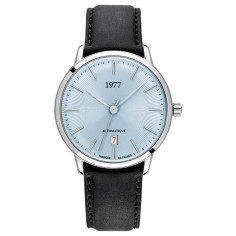 Montre 1977 Edmond Cadran Bleu Glacier Bracelet Cuir Gris
