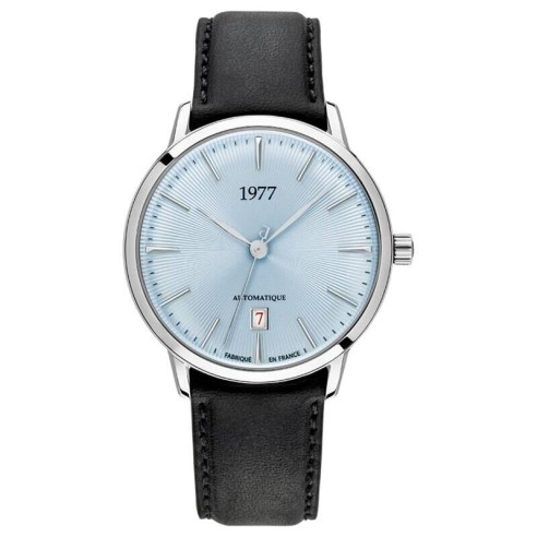 Montre 1977 Edmond Cadran Bleu Glacier Bracelet Cuir Gris