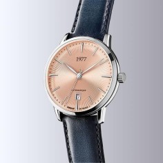 Montre 1977 Edmond Cadran Saumon Bracelet Cuir Gris 2
