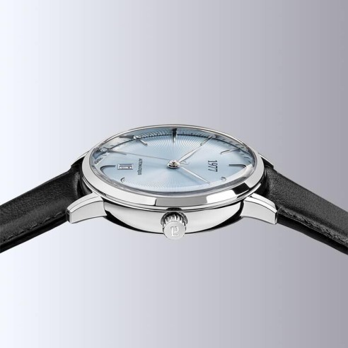 Montre 1977 Edmond Cadran Bleu Glacier Bracelet Cuir Gris