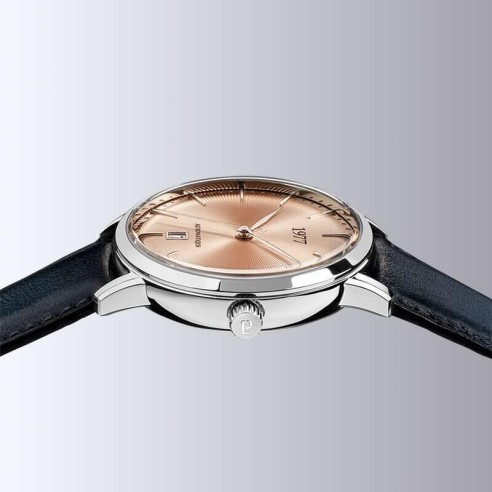 Montre 1977 Edmond Cadran Saumon Bracelet Cuir Gris