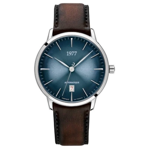 Montre 1977 Edmond Cadran Bleu Bracelet Cuir Marron
