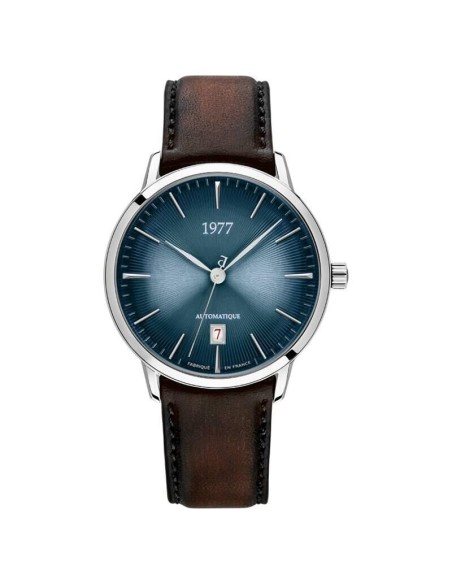 Montre 1977 Edmond Cadran Bleu Bracelet Cuir Marron